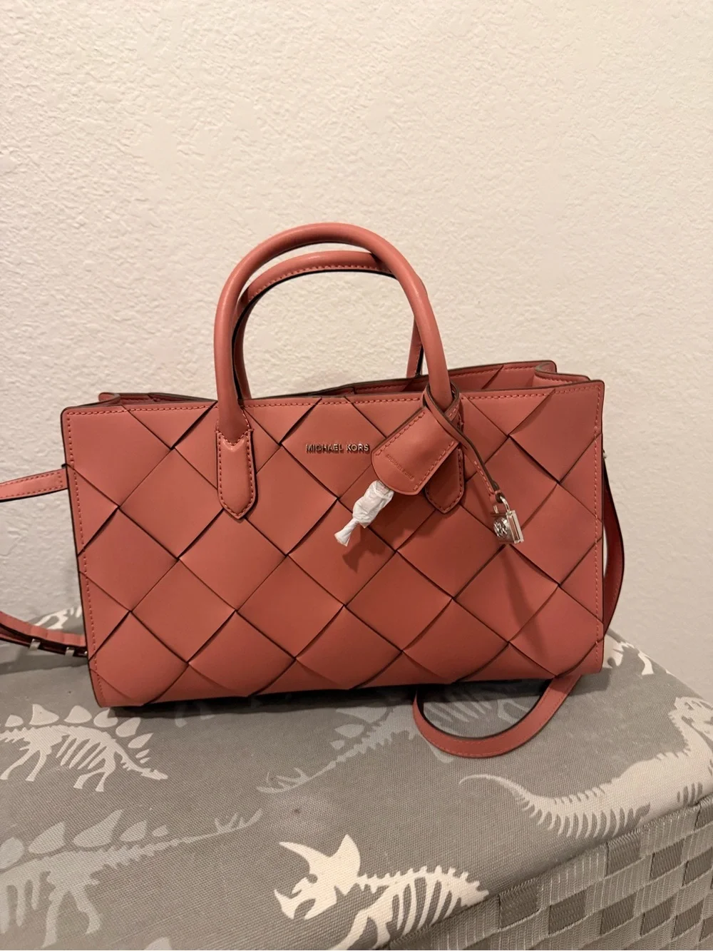 Michael Kors Coral Woven Leather Satchel